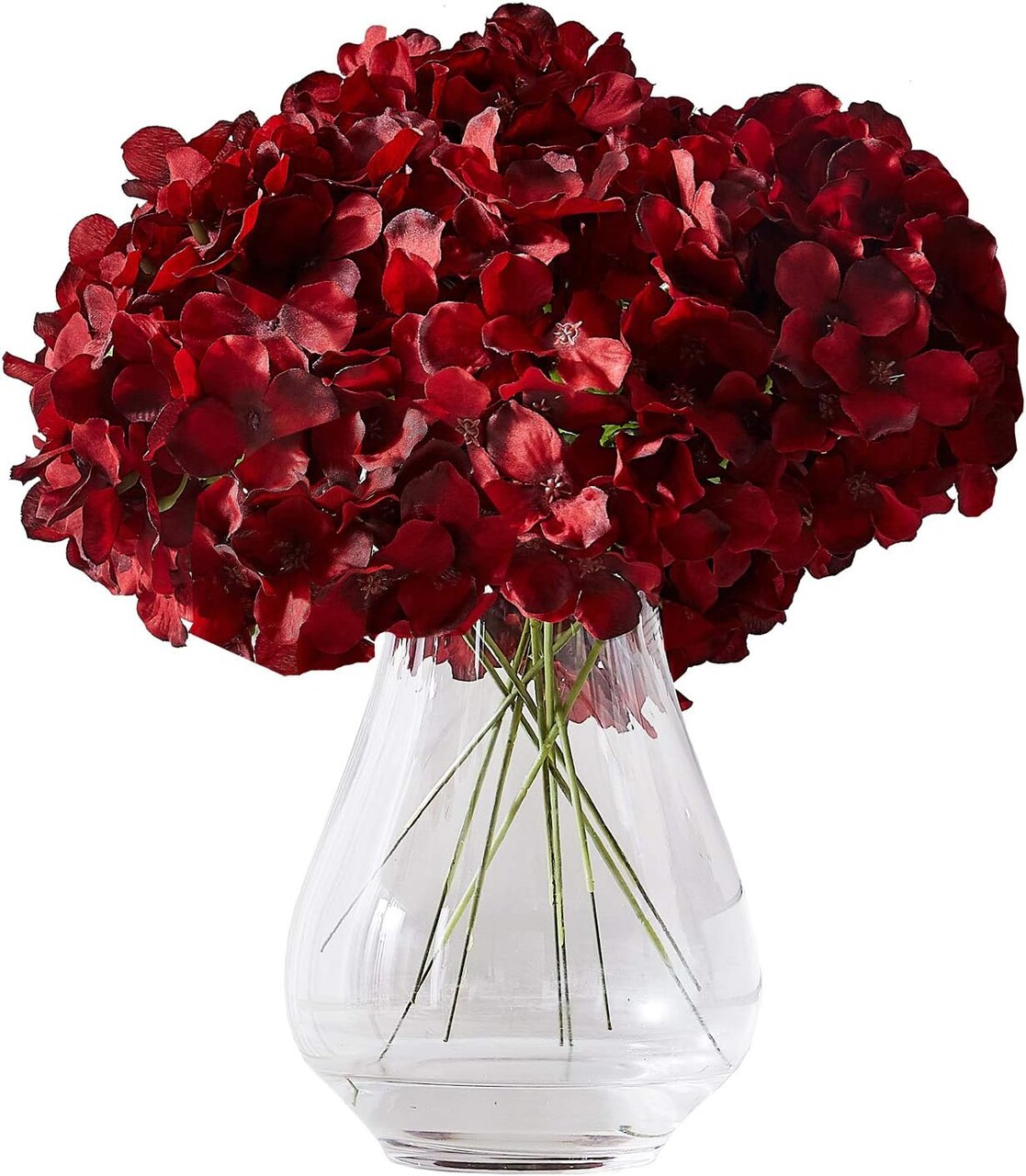 10 Pcs Burgundy Artificial Hydrangea Flower Heads with Stems, Silk Fabric Faux Flowers for Wedding Centerpieces, DIY Bouquets, Floral Arrangements, Home and Party Decorations